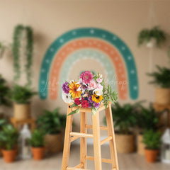 Lofaris Green Potted Plants Boho Rainbow Spring Backdrop