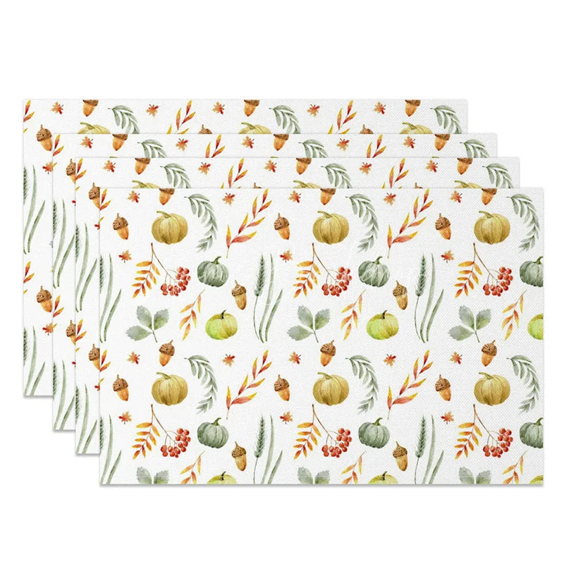 Lofaris Green Pumpkin Nut and Willow Leaf Set of 4 Placemats for Rustic Fall Thanksgiving Table Decor