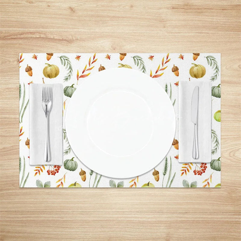 Lofaris Green Pumpkin Nut and Willow Leaf Set of 4 Placemats for Rustic Fall Thanksgiving Table Decor