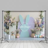Lofaris Green Purple Bunny Spring Floral Eggs Easter Backdrop
