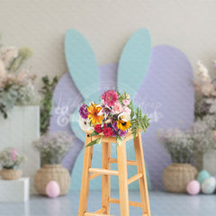 Lofaris Green Purple Bunny Spring Floral Eggs Easter Backdrop