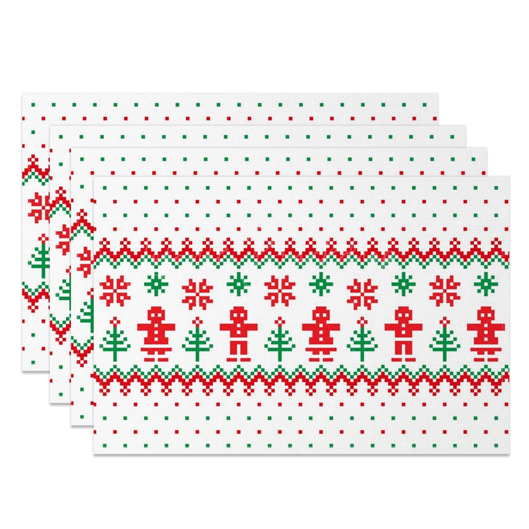 Lofaris Green Red Pixel Pattern Christmas Set Of 4 Placemats