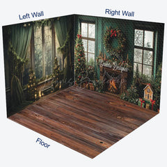 Lofaris Green Retro Christmas Fireplace Room Set Backdrop