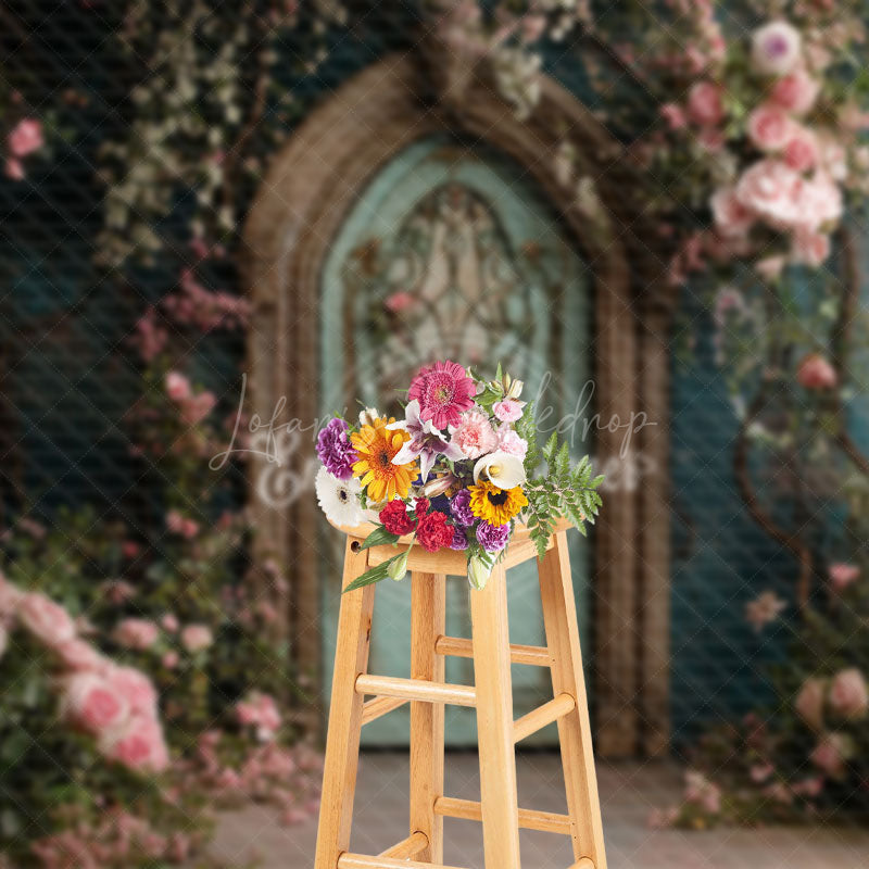 Lofaris Green Retro Door Floral Plant Wedding Photo Backdrop