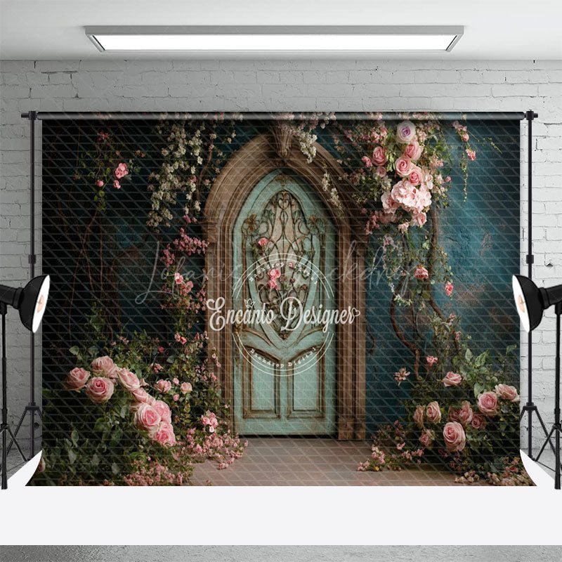 Lofaris Green Retro Door Floral Plant Wedding Photo Backdrop