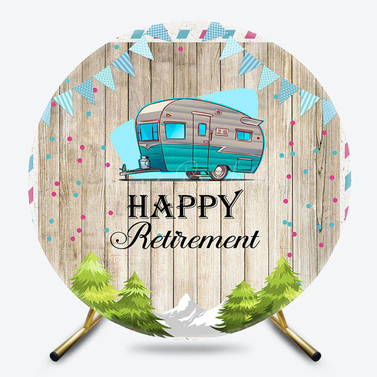 Lofaris Green RV Forest Tree Wooden Round Retirement Backdrop