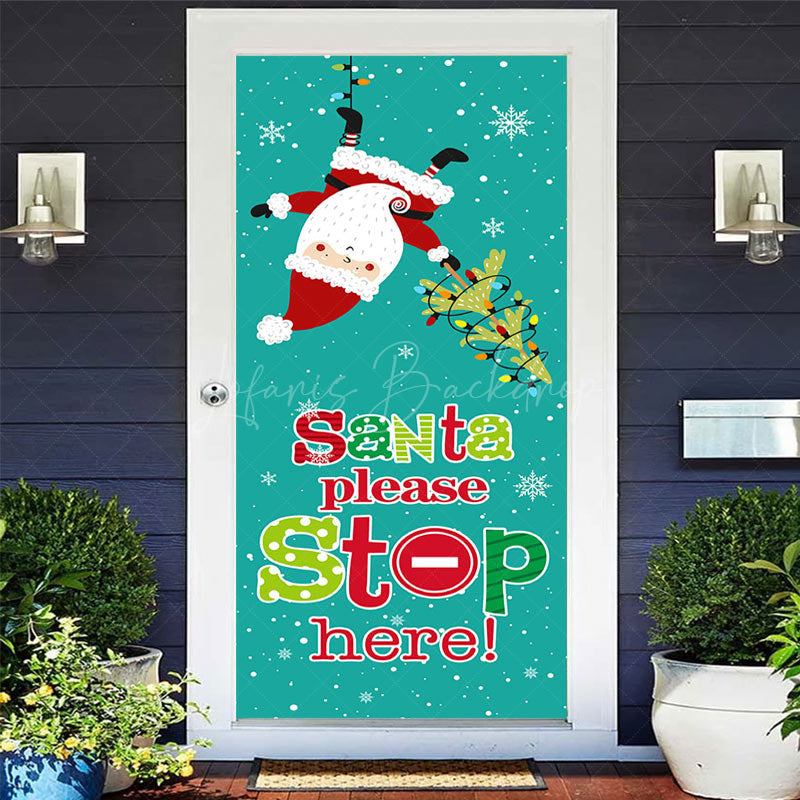 Lofaris Green Santa Please Stop Here Christmas Door Cover