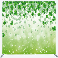 Lofaris Green Shamrock Tension Fabric Backdrop Lucky Clover Sparkles Decor St Patricks Day Theme Background for Spring Party