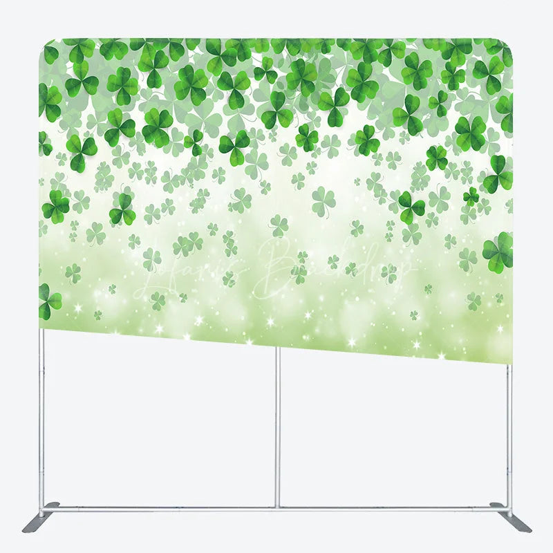 Lofaris Green Shamrock Tension Fabric Backdrop Lucky Clover Sparkles Decor St Patricks Day Theme Background for Spring Party