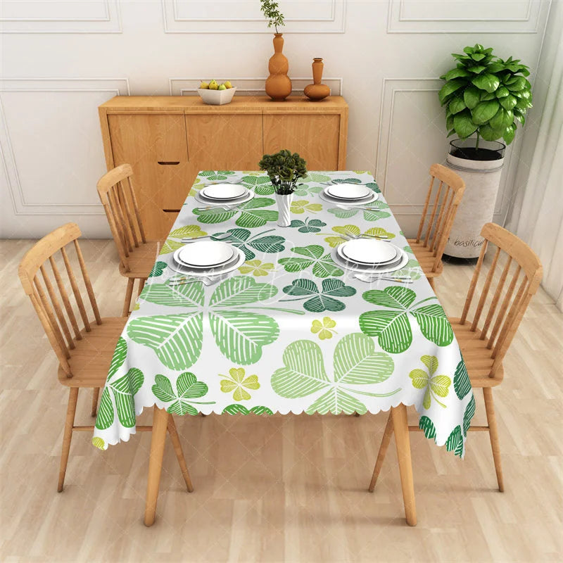 Lofaris Green Sketch Shamrock Rectangle Tablecloth Lucky Four Leaf Clover St Patricks Day Table Cover