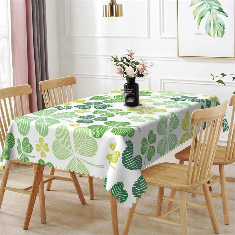 Lofaris Green Sketch Shamrock Rectangle Tablecloth Lucky Four Leaf Clover St Patricks Day Table Cover