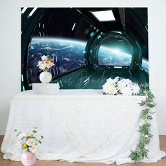 Lofaris Green Spaceship Earth Scene Happy Birthday Backdrop