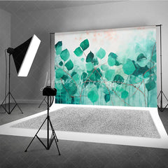 Lofaris Green Teal Leaves Abstract Art Backdrop Watercolor Plant Red Stems Background Nature Theme Photography Banner