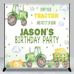 Lofaris Green Tractor Clouds Custom Name Birthday Backdrop