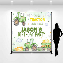 Lofaris Green Tractor Clouds Custom Name Birthday Backdrop