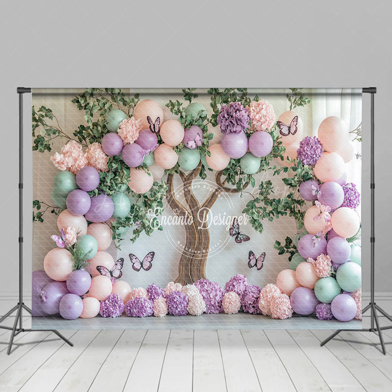 Lofaris Green Tree Color Balloons Floral Cake Smash Backdrop