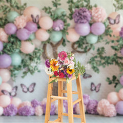 Lofaris Green Tree Color Balloons Floral Cake Smash Backdrop