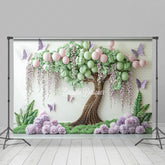 Lofaris Green Tree Floral Butterfly Cake Smash Photo Backdrop
