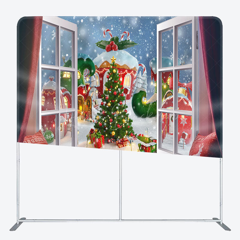 Lofaris Green Tree Winter Window Pillow Cover Backdrop