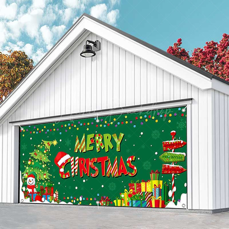 Lofaris Green Trees Gifts Merry Christmas Garage Door Banner