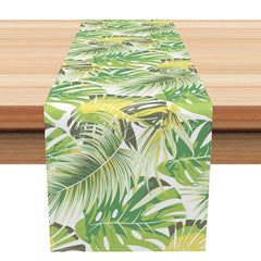 Lofaris Green Tropical Palm Leaf Table Runner Modern Botanical Monstera Print Summer Kitchen Dining Decor