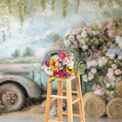Lofaris Green Truck Spring Photography Backdrop For Studio