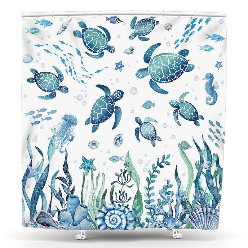 Lofaris Green Turtle Fish Seaweed Undersea Shower Curtain