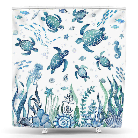 Lofaris Green Turtle Fish Seaweed Undersea Shower Curtain