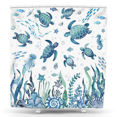 Lofaris Green Turtle Fish Seaweed Undersea Shower Curtain
