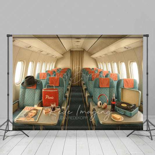 Lofaris Green Vintage Airplane Interior Backdrop For Photo