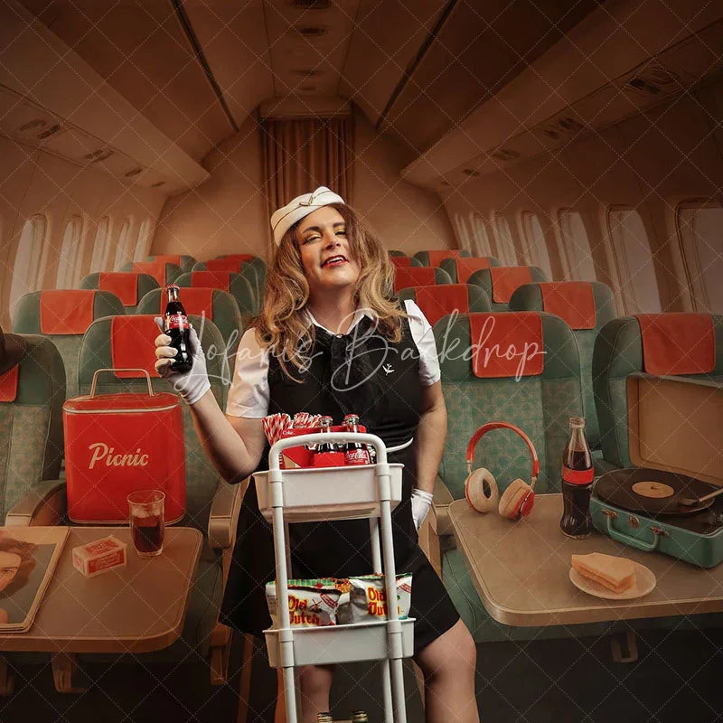 Lofaris Green Vintage Airplane Interior Sweep Photo Backdrop
