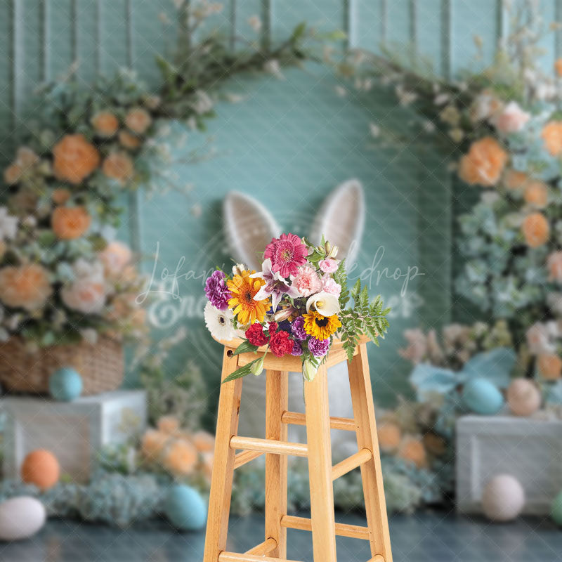 Lofaris Green Wall Bloom Floral Bunny Eggs Easter Backdrop