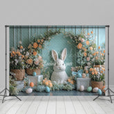 Lofaris Green Wall Bloom Floral Bunny Eggs Easter Backdrop