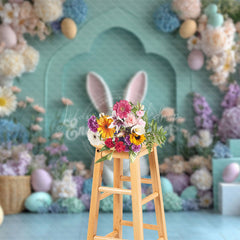 Lofaris Green Wall Bunny Colorful Floral Easter Backdrop