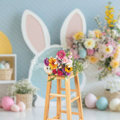 Lofaris Green Wall Bunny Spring Floral Eggs Easter Backdrop