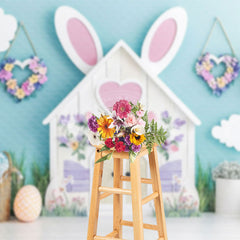 Lofaris Green Wall Cloud Bunny House Eggs Easter Backdrop