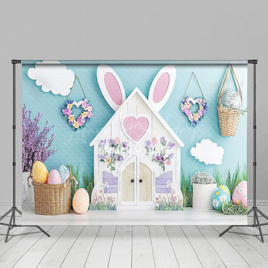 Lofaris Green Wall Cloud Bunny House Eggs Easter Backdrop