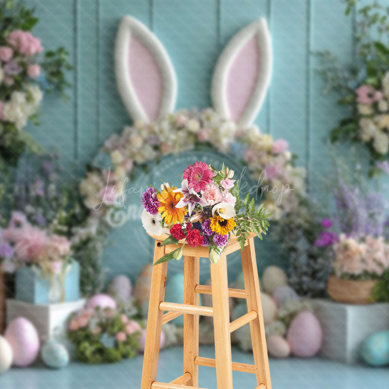 Lofaris Green Wall Floral Bunny Ear Eggs Easter Backdrop