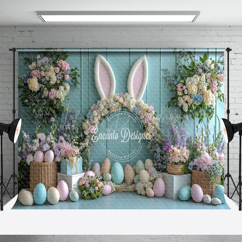 Lofaris Green Wall Floral Bunny Ear Eggs Easter Backdrop