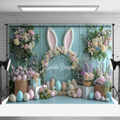 Lofaris Green Wall Floral Bunny Ear Eggs Easter Backdrop