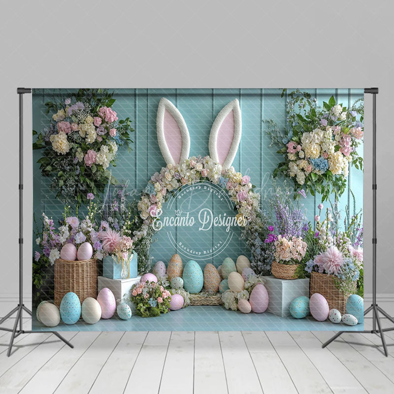 Lofaris Green Wall Floral Bunny Ear Eggs Easter Backdrop
