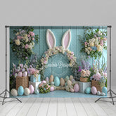 Lofaris Green Wall Floral Bunny Ear Eggs Easter Backdrop