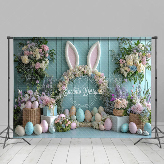 Lofaris Green Wall Floral Bunny Ear Eggs Easter Backdrop