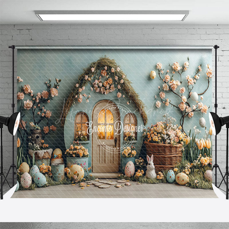 Lofaris Green Wall House Color Eggs Floral Easter Backdrop