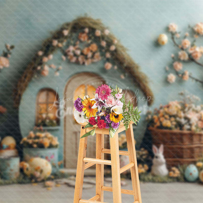 Lofaris Green Wall House Color Eggs Floral Easter Backdrop