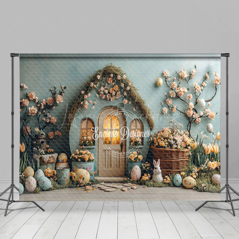 Lofaris Green Wall House Color Eggs Floral Easter Backdrop