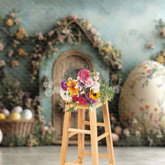 Lofaris Green Wall Hutch Basket Floral Eggs Easter Backdrop