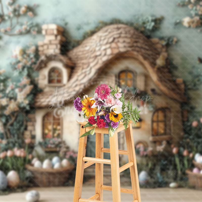 Lofaris Green Wall Rustic Cabin Floral Eggs Easter Backdrop