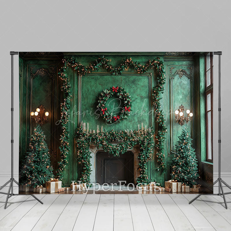 Lofaris Green Wall Tree Fireplace Christmas Room Set Backdrop