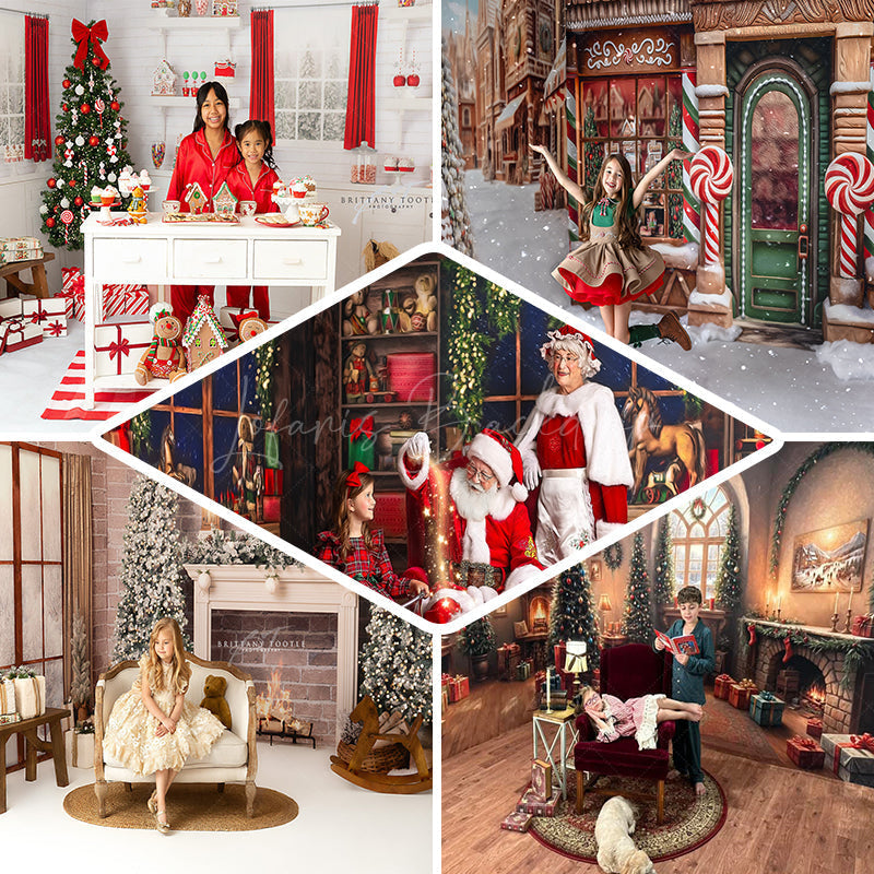 Lofaris Green Wall Tree Fireplace Christmas Room Set Backdrop
